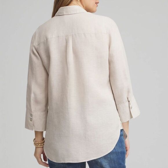 Chico’s No Iron Classic Linen 3/4 Sleeve Natural Beige Button-Up Shirt Size XL20 - Picture 2 of 15